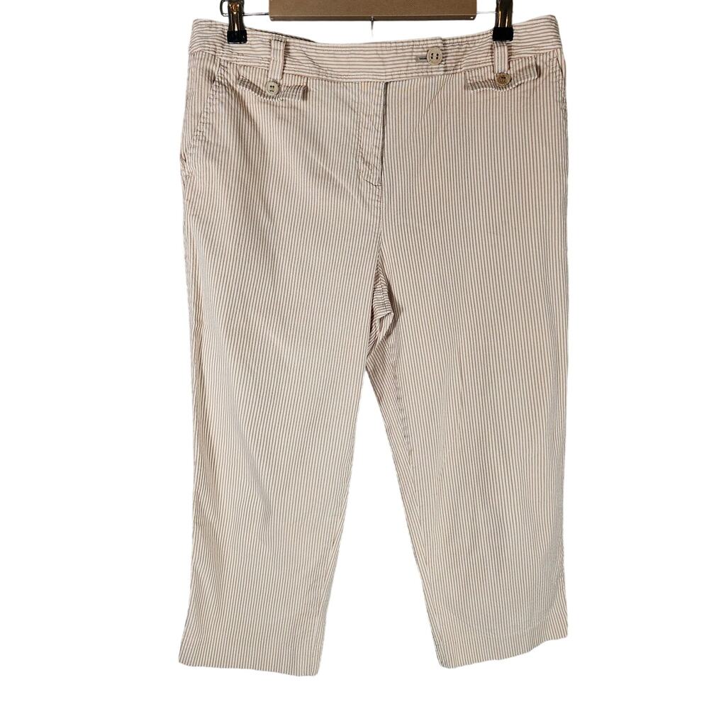 TALBOTS Signature Brown Striped Stretch Petite Crop Pant SZ 14P